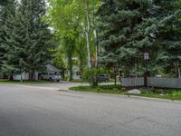 an empty street lined with trees and a mountain range in the distance in the back