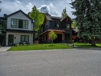 a road and trees line a residential street in a residential area in a neighborhood with no parking