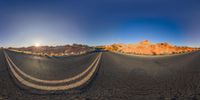 the image shows three 360 cameras showing the same road ahead of the camera in both directions