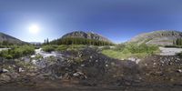 two pictures side by side one is of a mountain, and the other shows a mountain stream and river