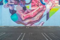 a photo of a large colorful mural painted on the side of a building with no people