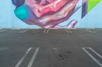 a photo of a large colorful mural painted on the side of a building with no people