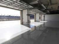 the industrial warehouse with flooring and ceilings has been completed and polished concrete is visible