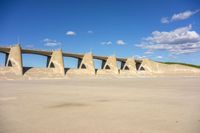 a concrete bridge in the middle of nowhere, under a cloudless blue sky at the bottom