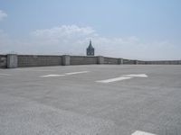 a parking lot and wall are pictured in a photo from the perspective point of view