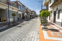 a street is shown, with an empty bicycle rack parked at the curb to keep traffic clear