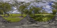 360 - view of an outdoor area with a paved road and sheep grazing on the grass