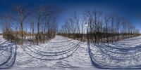 the same picture is taken with a fish - eye lens and it makes a photo of a cross country ski slope