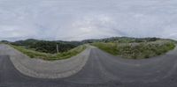 the two sides of a curved road are facing away from each other and in this double exposure, they can only see what appears to be in the other two views