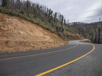 the roadway curves around a mountain and forest landscape at a height of 5, 450 feet