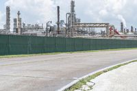 a large industrial plant in front of the highway and a bike path behind it is on concrete pavement