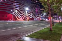 Dark City Streets: Business District Illuminated by Street Lights