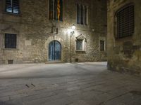 Dark Street in Barcelona City at Night