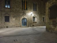 Dark Street in Barcelona City at Night