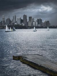 Dawn Coastal Cityscape with Grey Sky