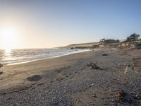 a grassy field by the shore and a cliff with rocks in the ocean in the background