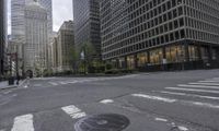 a metal fire hydrant sitting in the middle of a road near many buildings and cityscape