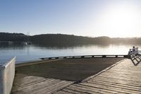 Dawn Landscape with Lake and Wooden Jetty - Recreation