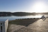 Dawn Landscape with Lake and Wooden Jetty - Recreation