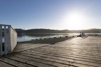 Dawn Landscape with Lake and Wooden Jetty - Recreation