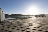 Dawn Landscape with Lake and Wooden Jetty - Recreation