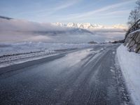Dawn Road with Asphalt and Water in Germany