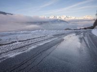 Dawn Road with Asphalt and Water in Germany