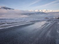 Dawn Road with Asphalt and Water in Germany