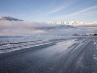 Dawn Road with Asphalt and Water in Germany