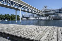 Daytime Cityscape: Overlooking the Ocean and River from a Wooden Bridge