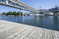 Daytime Cityscape: Overlooking the Ocean and River from a Wooden Bridge