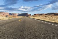 an empty desert road stretches from the vast open sky with a lone tree standing in the foreground