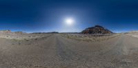 the view of an arid area in the desert from a 3d camera set up in a 360 - view mode