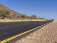 a road with two lanes and no traffic on it in the desert setting of the day