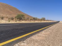 a road with two lanes and no traffic on it in the desert setting of the day