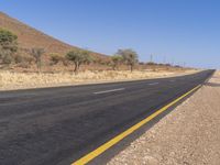 a road with two lanes and no traffic on it in the desert setting of the day