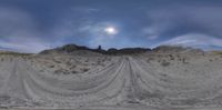 an image of a very unusual view from a 3d printed camera lens of dirt road