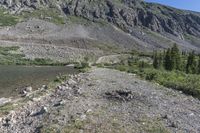 a view of a small mountain lake in the mountains near the ocean of water and rocks