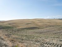 a person on a hill with no wheels going around the tracks and sand dunes to be covered by grass and dirt