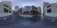 the reflection of a skateboarder in a camera captures some of his city in a very distorted photo