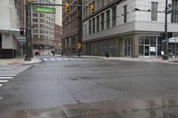 Downtown Detroit Cityscape: Rainy Day in the Urban Transport Hub