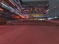 Aerial View: Downtown Metropolis Lit Up by Neon Lights