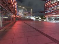 Aerial View: Downtown Metropolis Lit Up by Neon Lights