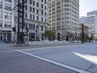 this is the street that appears to be empty in this city town setting at sunset