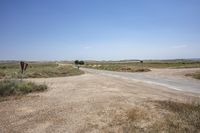 an empty open lot in a rural part of the world in the desert with two rusty road signs