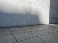 the shadow is cast on the concrete in an empty area of a building, which is white