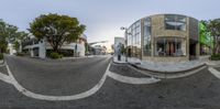 360 - shot of an empty city street showing the view from the corner looking at a building