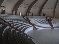 a view of an empty concert auditorium, with the stairs up and the roof down