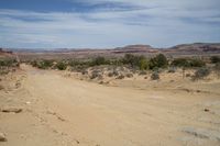 the dirt road is empty of vehicles on a clear day in the desert of the western united states