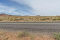 an empty highway surrounded by dry grass and vegetation on an otherwise barren, desert plain